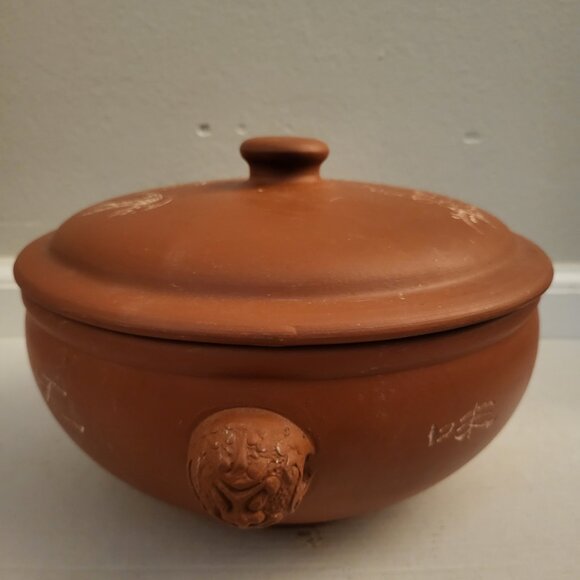 Yunnan Province Red Clay Cooking Vessel Etched Owl Chinese Symbols - Picture 4 of 11